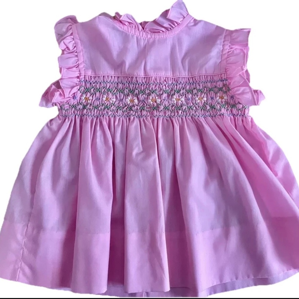 Sears Perma-Prest smocked pink baby‎ dress 6-9 Mos (read MSMTS) VTG 1990s